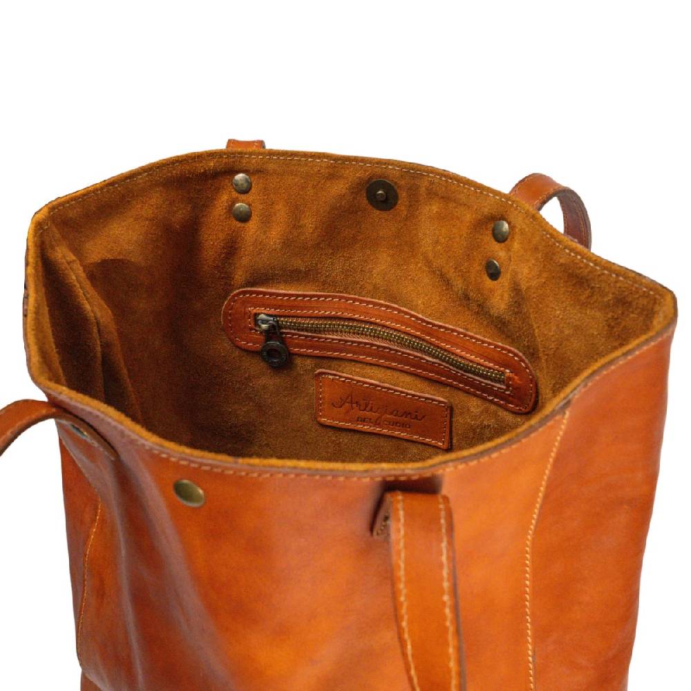 Lartigiano Del Cuoio Shopping bag in pelle color cuoio realizzata a mano in Toscana In Linea