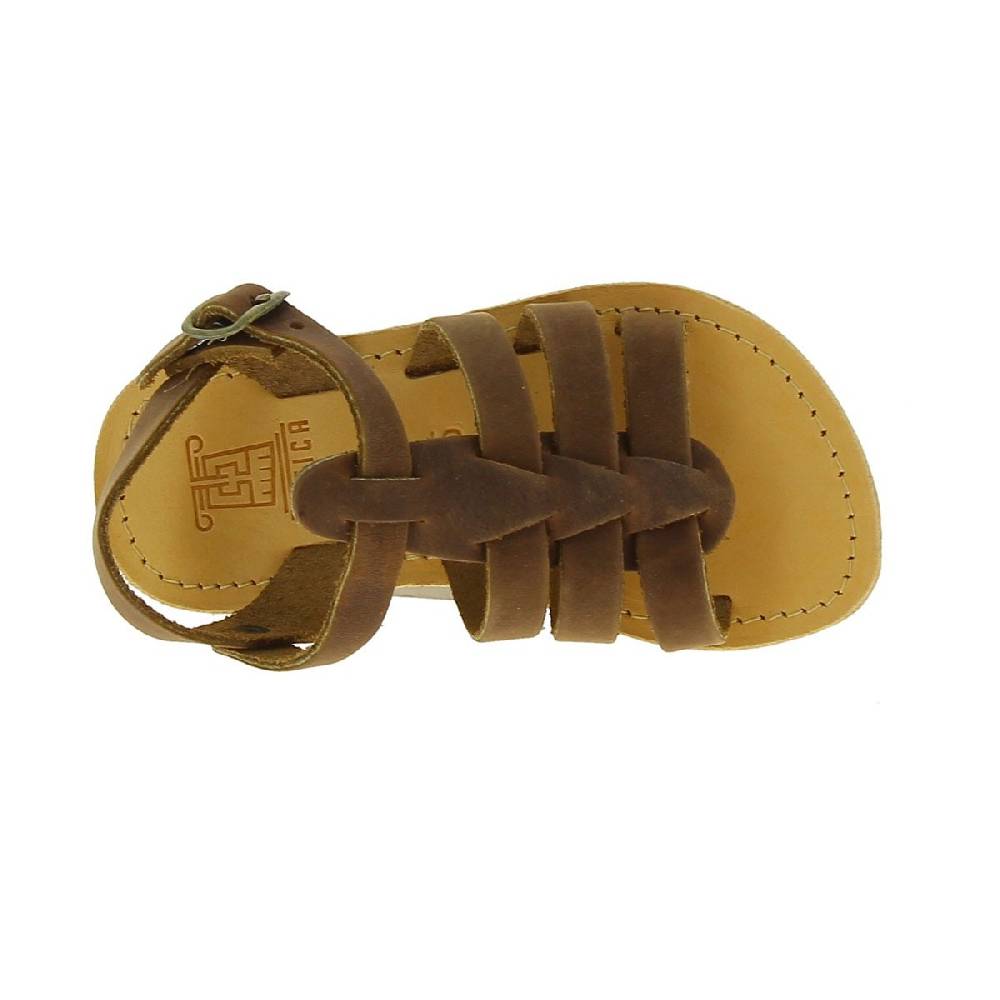 Lartigiano Del Cuoio Sandali gladiatore da bambino in pelle nubuck marrone chiusura con fibbia Prezzo Ridotto