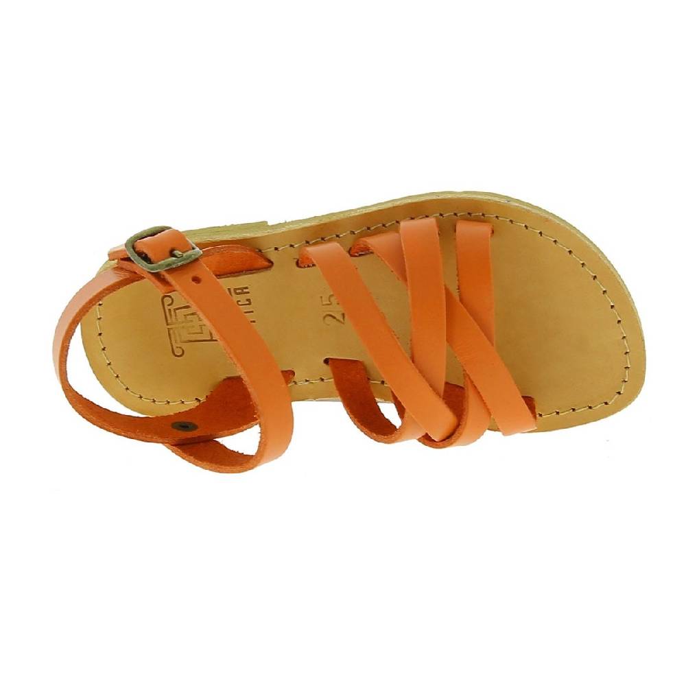 Lartigiano Del Cuoio Sandali intrecciati gladiatore da bambino in pelle di vitello arancione chiusura con fibbia Convenienza