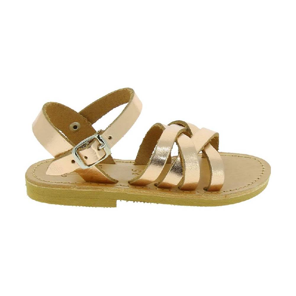 Lartigiano Del Cuoio Sandali intrecciati gladiatore da bambina in pelle di vitello laminata oro rosa chiusura con fibbia Sconto
