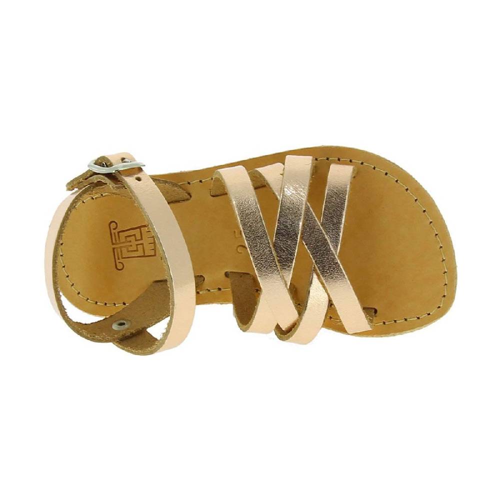 Lartigiano Del Cuoio Sandali intrecciati gladiatore da bambina in pelle di vitello laminata oro rosa chiusura con fibbia Sconto