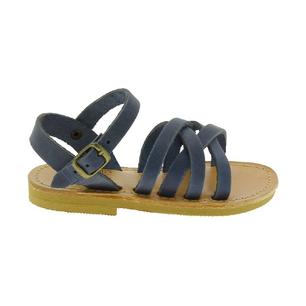 Lartigiano Del Cuoio Sandali intrecciati gladiatore da bambino in pelle nubuck blu chiusura con fibbia Offerta