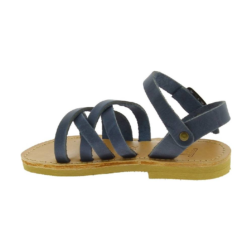 Lartigiano Del Cuoio Sandali intrecciati gladiatore da bambino in pelle nubuck blu chiusura con fibbia Offerta