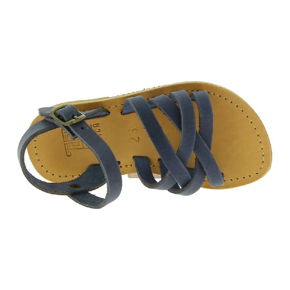 Lartigiano Del Cuoio Sandali intrecciati gladiatore da bambino in pelle nubuck blu chiusura con fibbia Offerta