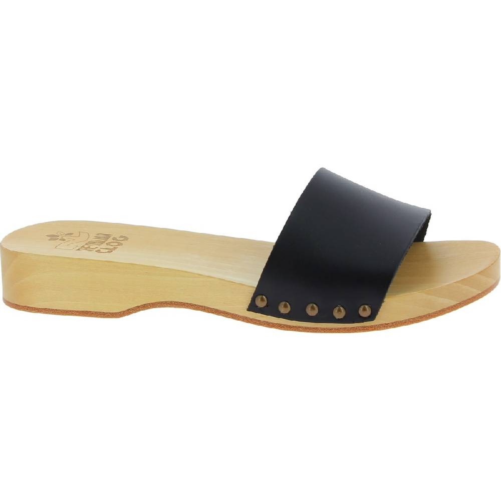 Lartigiano Del Cuoio Zoccoli in legno artigianali da uomo con fascia in pelle nera Negozio