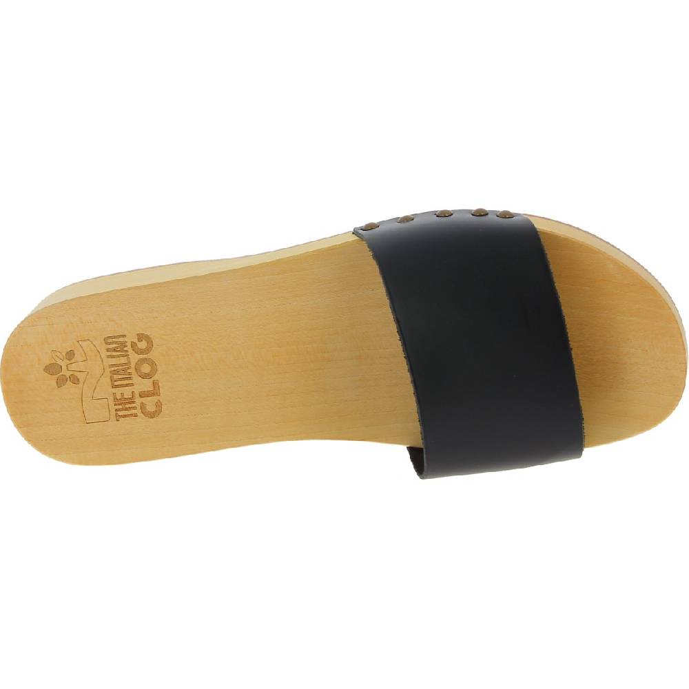 Lartigiano Del Cuoio Zoccoli in legno artigianali da uomo con fascia in pelle nera Negozio