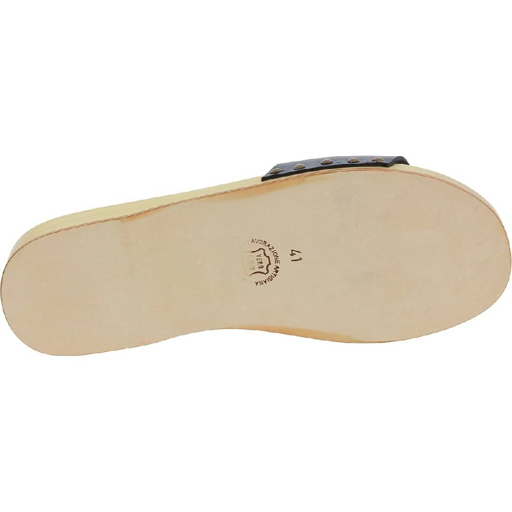 Lartigiano Del Cuoio Zoccoli in legno artigianali da uomo con fascia in pelle nera Negozio