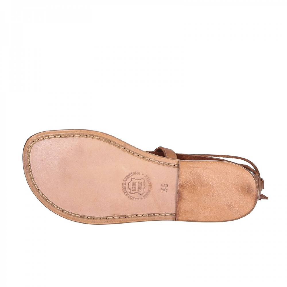 Lartigiano Del Cuoio Sandali alla schiava artigianali in pelle color cuoio Pezzi Unici