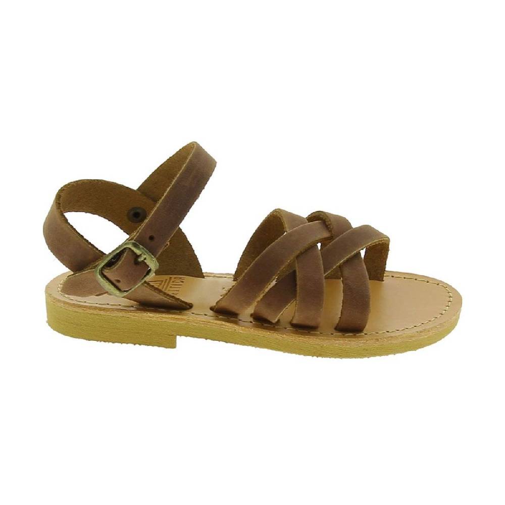 Lartigiano Del Cuoio Sandali intrecciati gladiatore da bambino in pelle nubuck marrone chiusura con fibbia Negozio