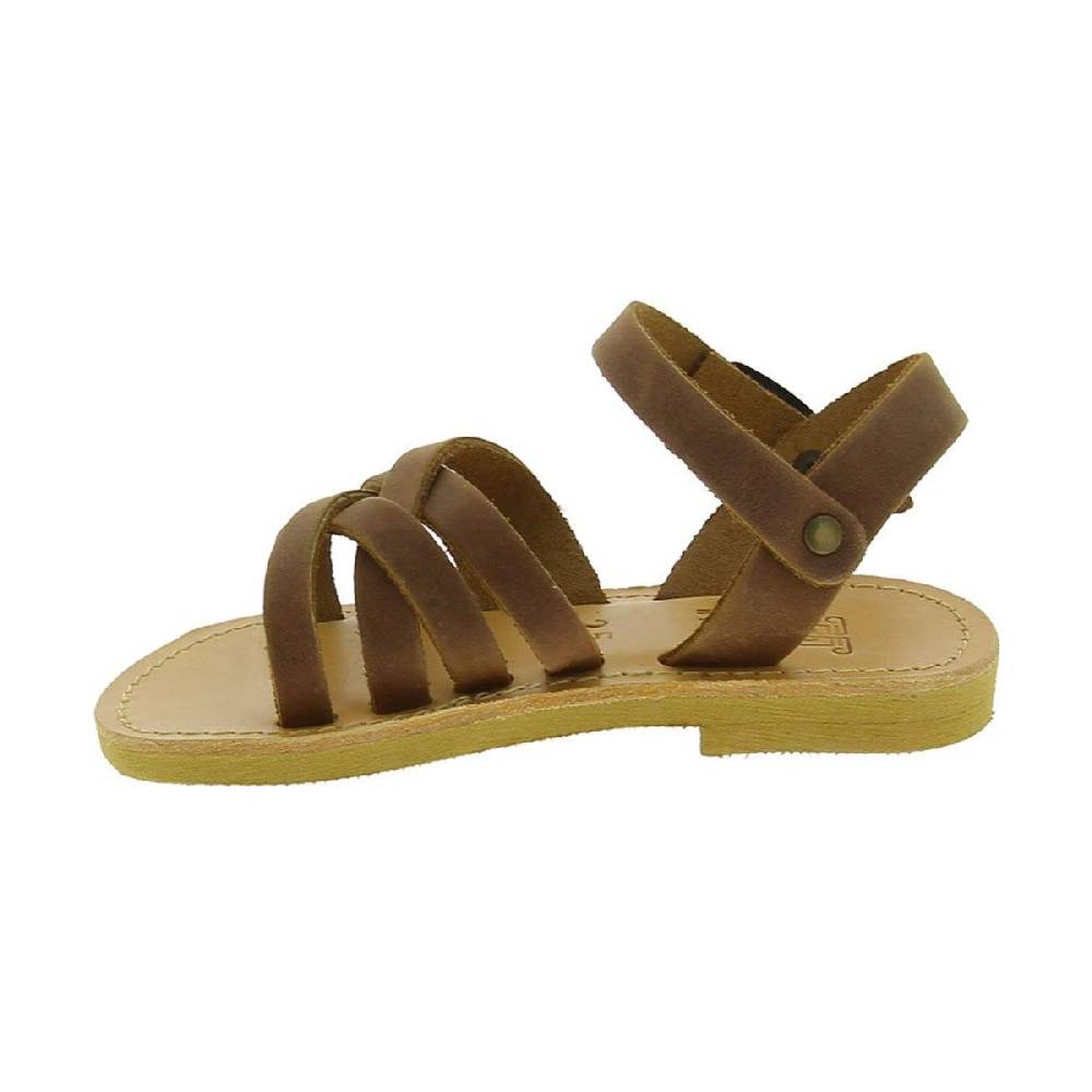 Lartigiano Del Cuoio Sandali intrecciati gladiatore da bambino in pelle nubuck marrone chiusura con fibbia Negozio