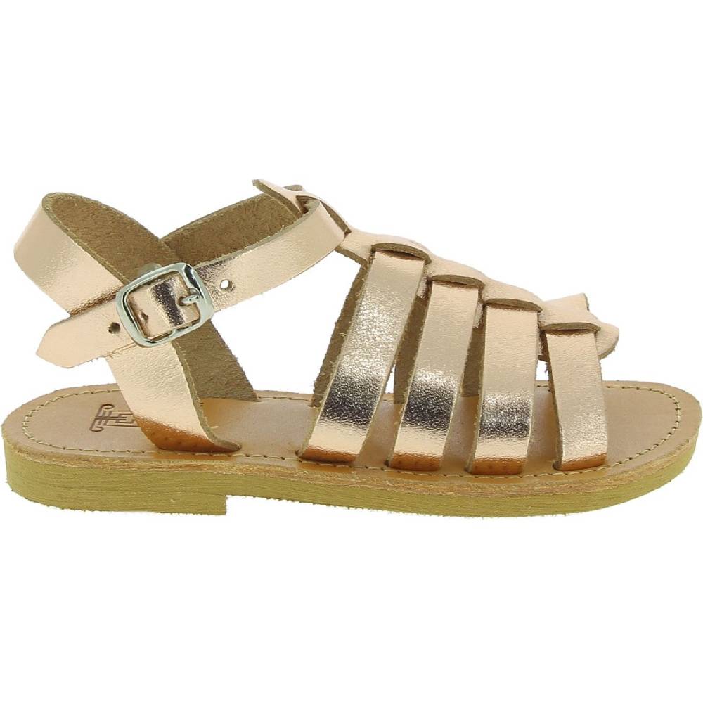 Lartigiano Del Cuoio Sandali gladiatore da bambina in pelle di vitello laminata oro rosa chiusura con fibbia Nuova