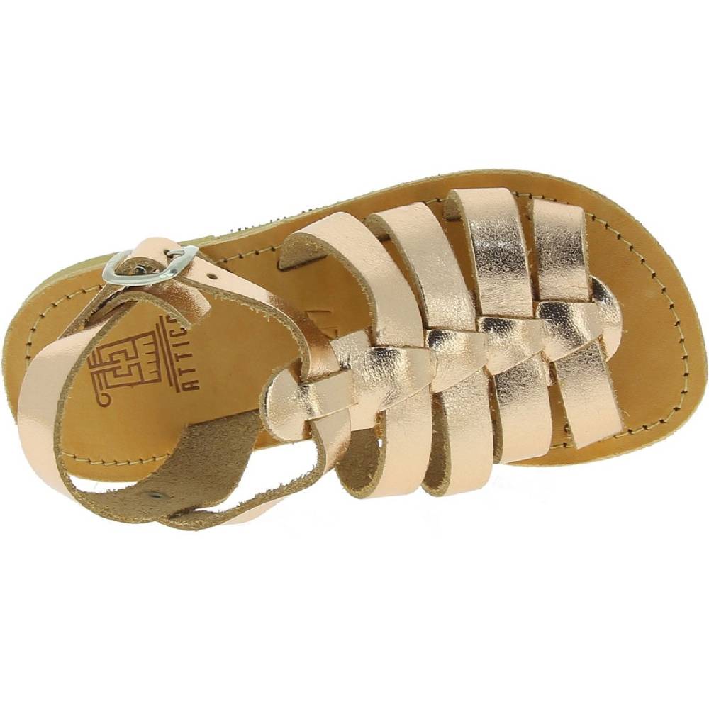 Lartigiano Del Cuoio Sandali gladiatore da bambina in pelle di vitello laminata oro rosa chiusura con fibbia Nuova