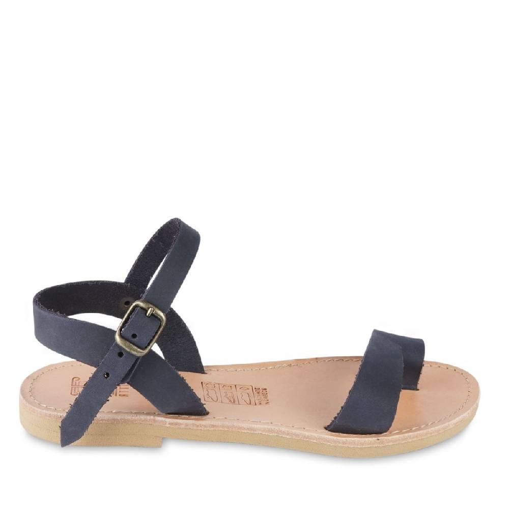 Lartigiano Del Cuoio Sandali infradito da bambino in pelle nubuk blu chiusura con fibbia In Linea