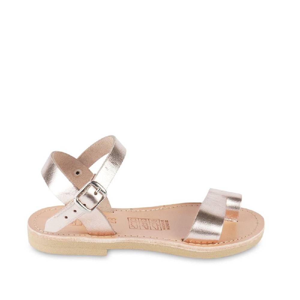 Lartigiano Del Cuoio Sandali infradito da bambina in pelle di vitello oro rosa chiusura con fibbia Vendita