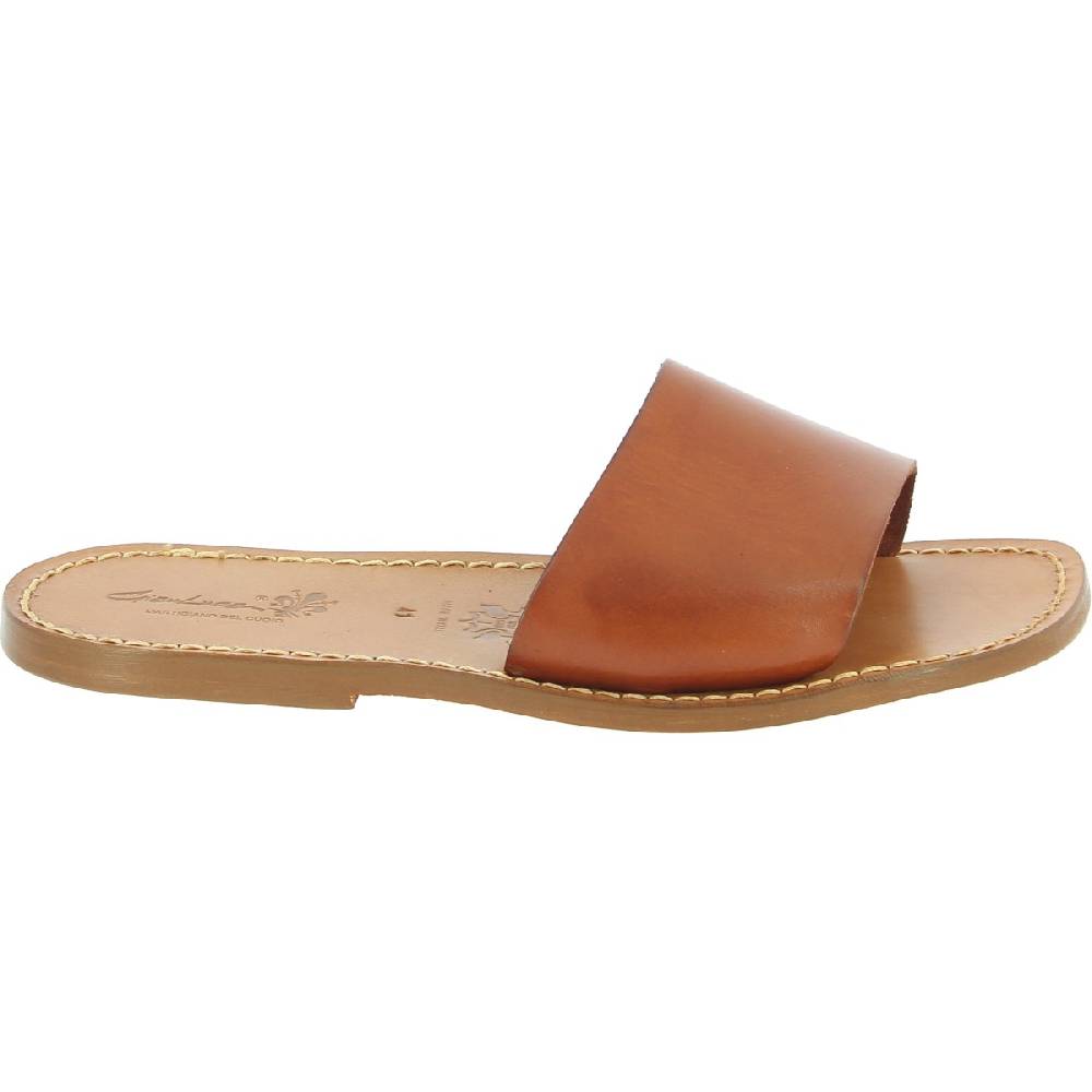 Lartigiano Del Cuoio Ciabatte da uomo in pelle di vitello color cuoio artigianali Promozione