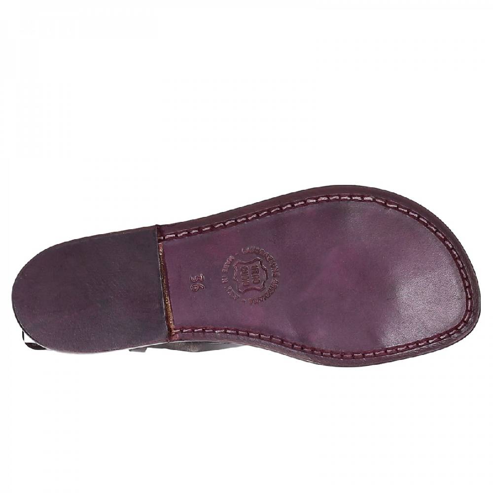 Lartigiano Del Cuoio Sandali cuoio artigianali donna in pelle color prugna Acquista Ora
