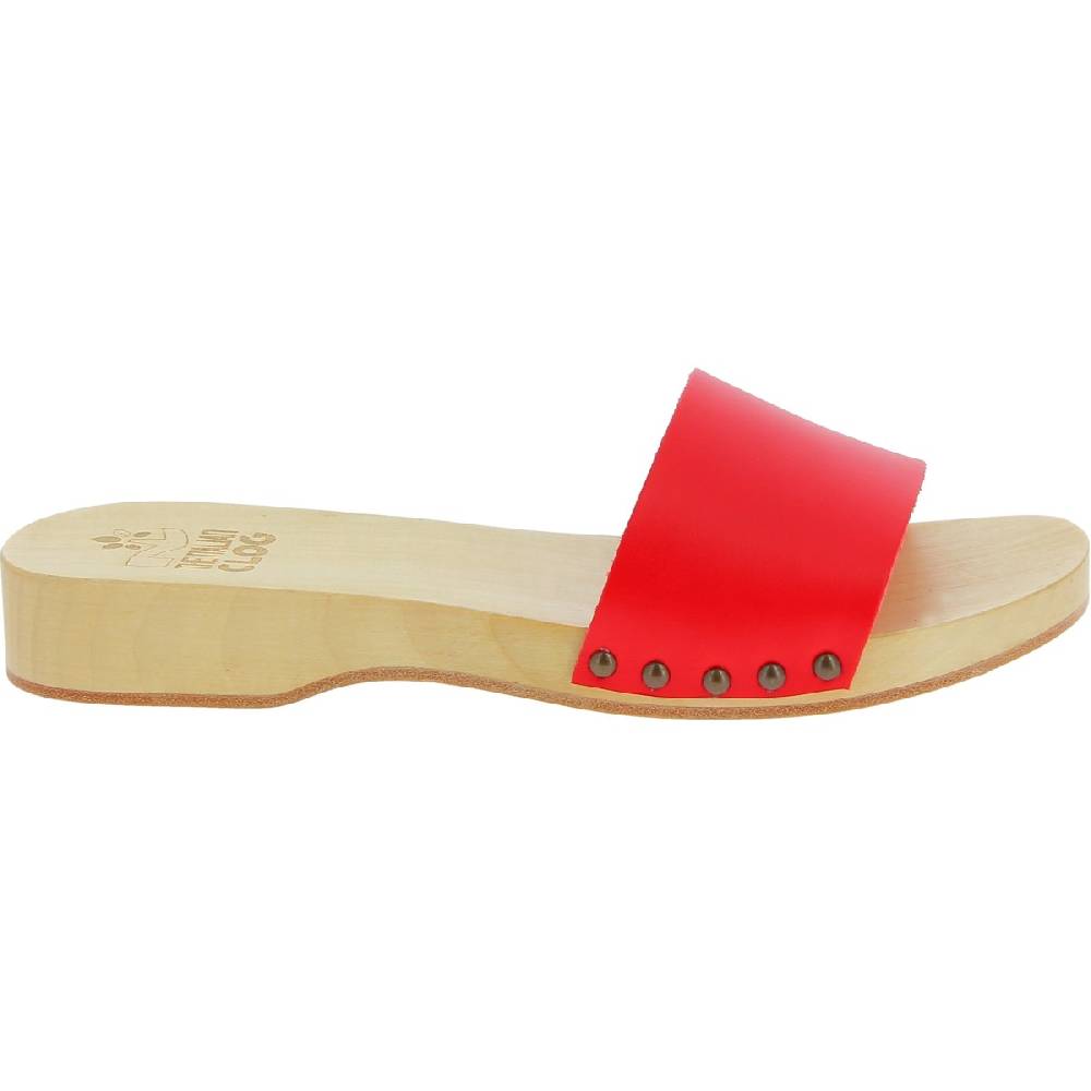 Lartigiano Del Cuoio Zoccoli di legno artigianali da uomo con fascia in pelle rossa Prezzo Ridotto
