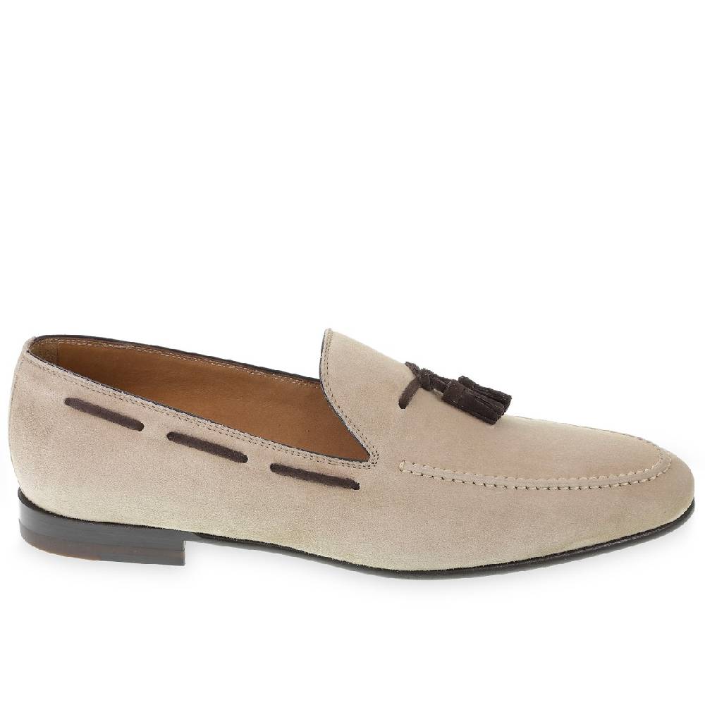Lartigiano Del Cuoio Mocassino con nappine in pelle di camoscio beige fatto a mano da Fratelli Borgioli Sconto