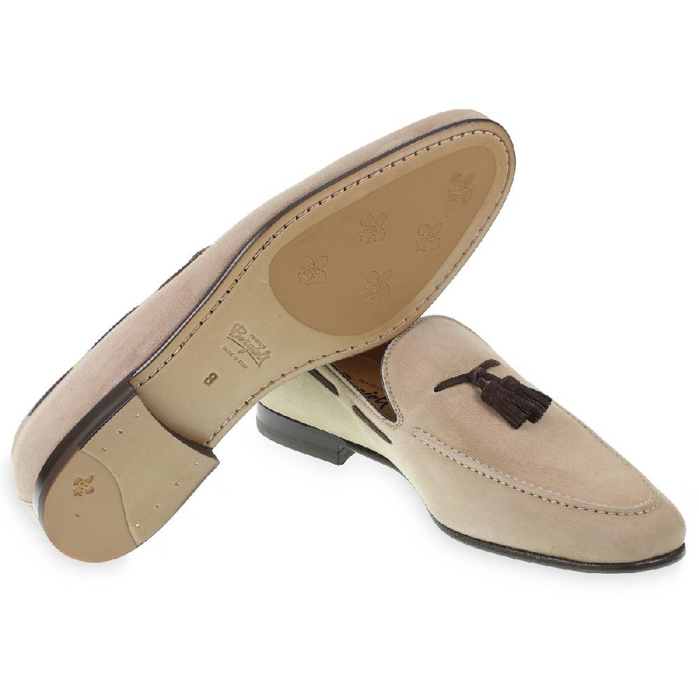 Lartigiano Del Cuoio Mocassino con nappine in pelle di camoscio beige fatto a mano da Fratelli Borgioli Sconto