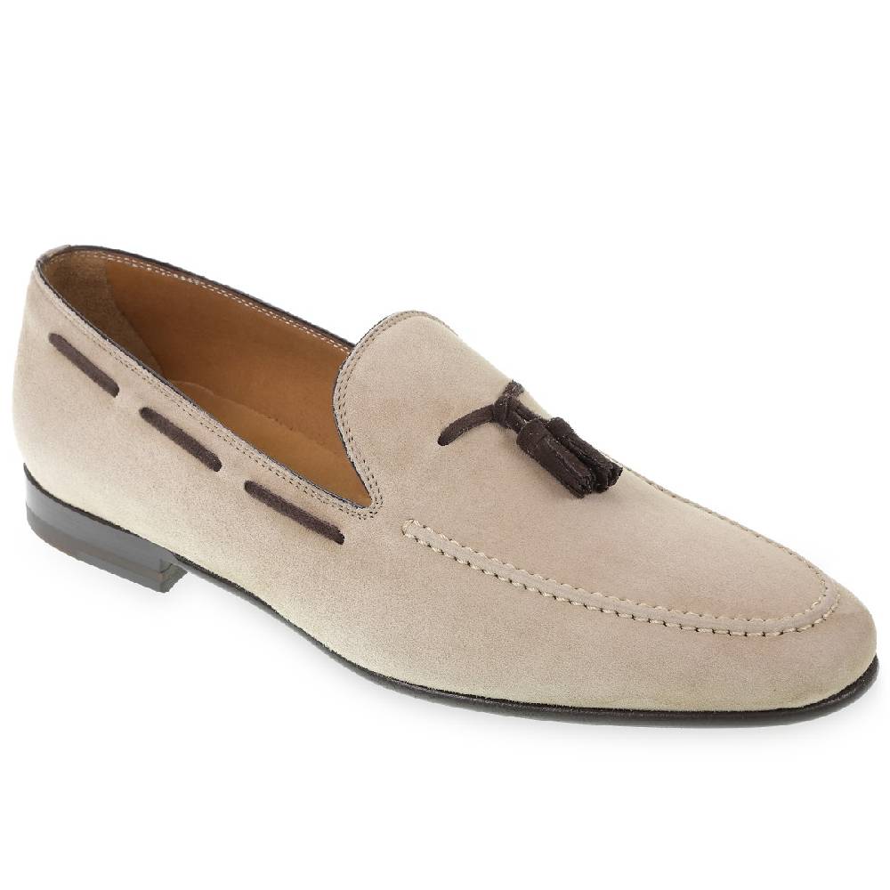 Lartigiano Del Cuoio Mocassino con nappine in pelle di camoscio beige fatto a mano da Fratelli Borgioli Sconto