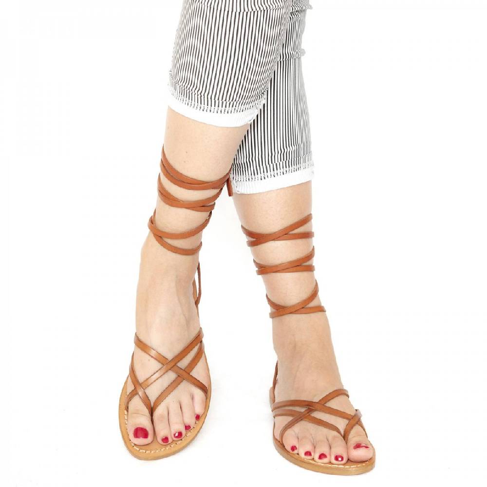 Lartigiano Del Cuoio Sandali alla schiava donna artigianali in pelle color cuoio antico Saldi