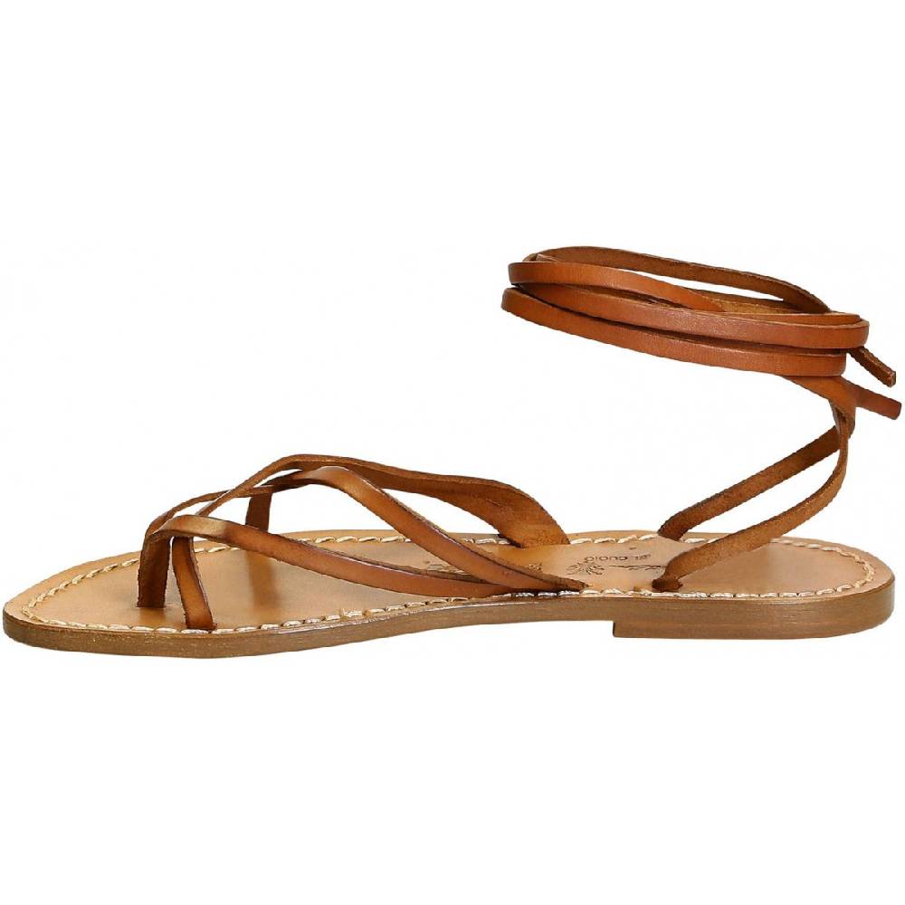 Lartigiano Del Cuoio Sandali alla schiava donna artigianali in pelle color cuoio antico Saldi