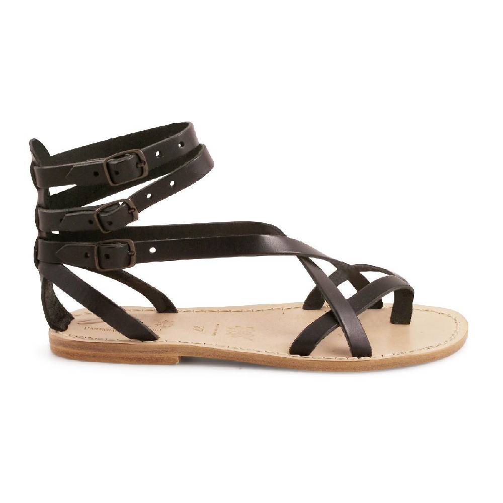 Lartigiano Del Cuoio Sandali gladiatore da donna in pelle nero fatti a mano In Saldo