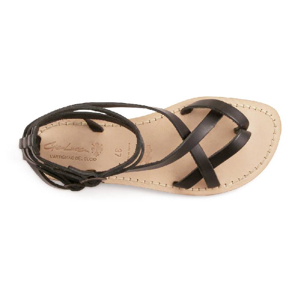 Lartigiano Del Cuoio Sandali gladiatore da donna in pelle nero fatti a mano In Saldo
