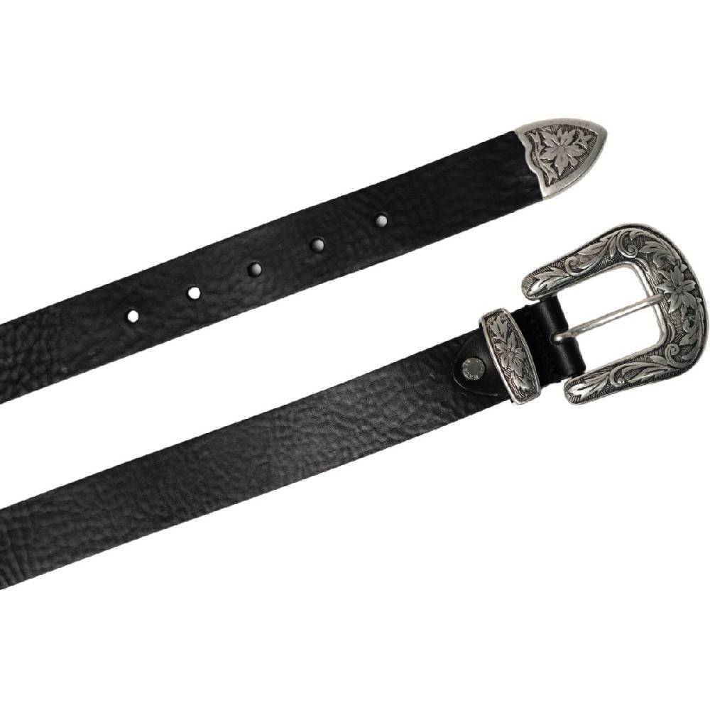 Lartigiano Del Cuoio Cintura western donna in pelle nera con fibbia in metallo In Linea