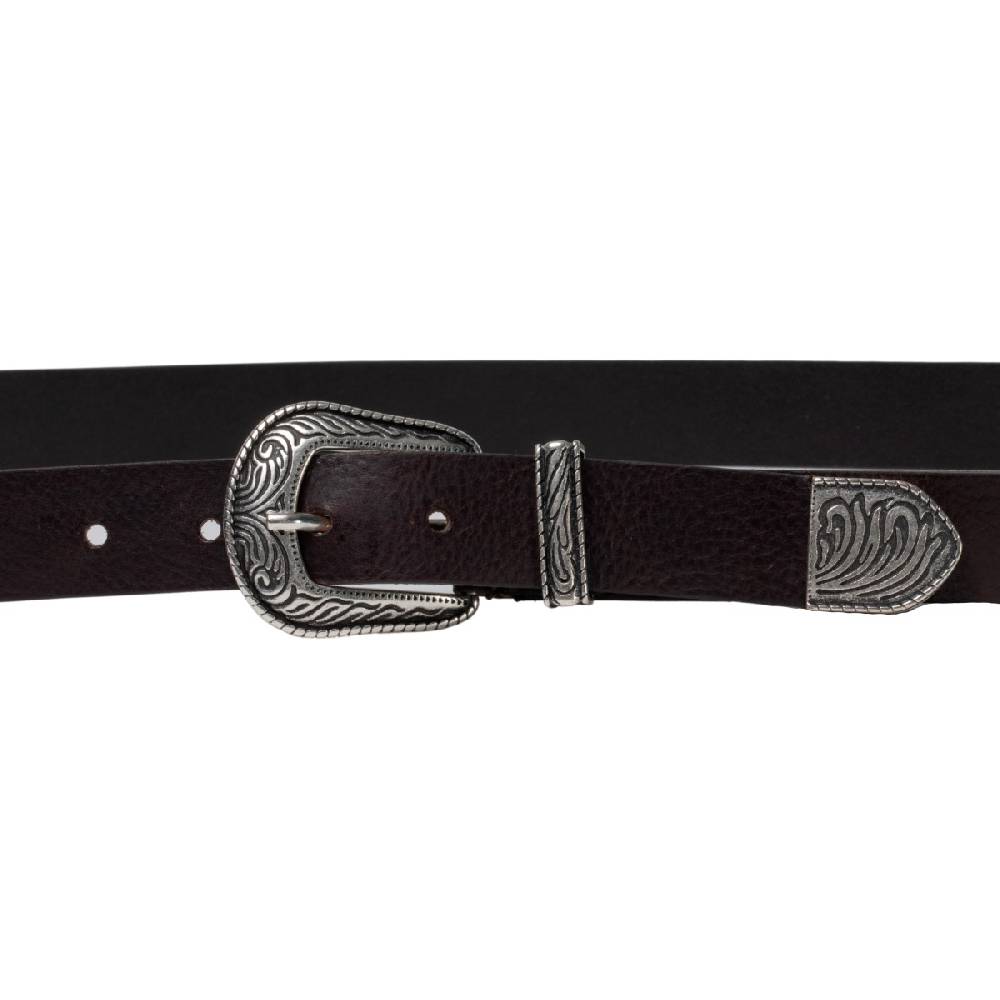 Lartigiano Del Cuoio Cintura western donna in pelle marrone con puntale in metallo inciso Promozione Limitata
