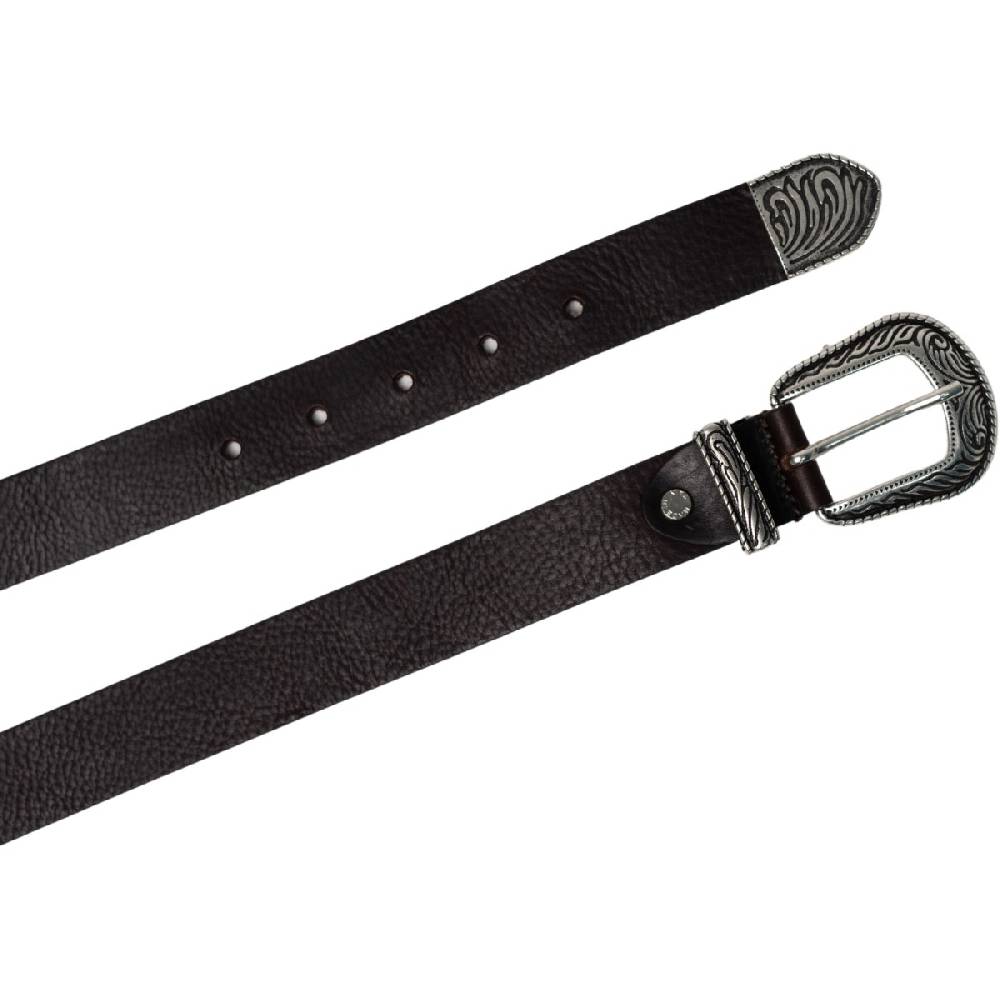 Lartigiano Del Cuoio Cintura western donna in pelle marrone con puntale in metallo inciso Promozione Limitata