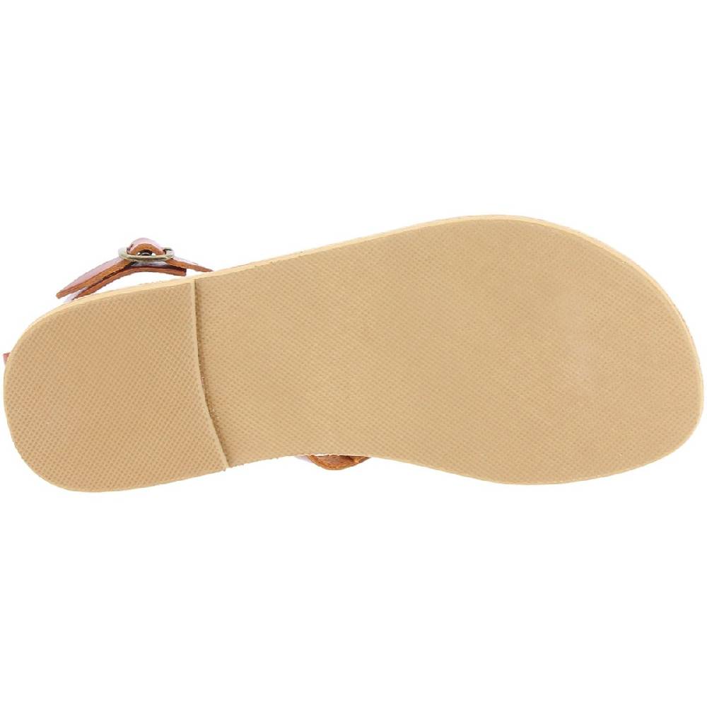 Lartigiano Del Cuoio Sandali infradito da donna con lacci incrociati fatti a mano in pelle di vitello marrone Saldi Di Fabbrica
