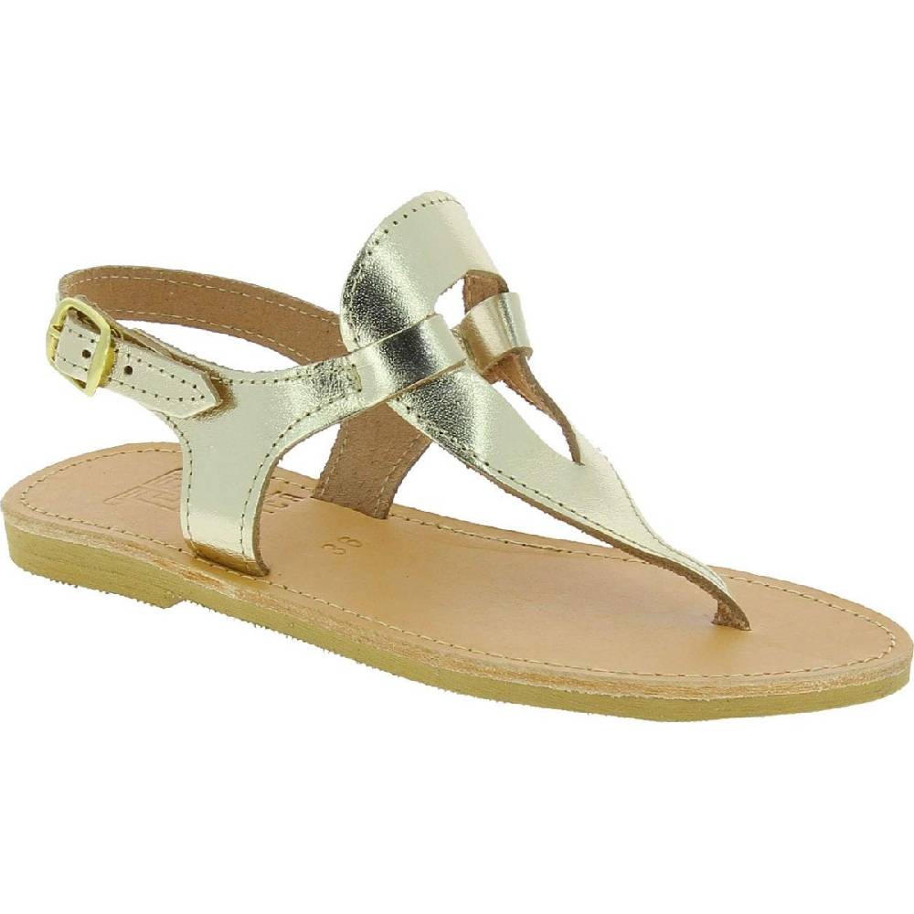 Lartigiano Del Cuoio Sandali infradito a goccia da donna fatti a mano in pelle di vitello laminata oro Negozio