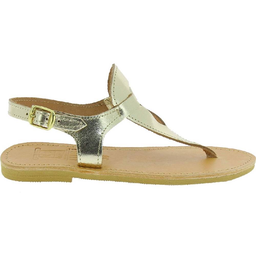 Lartigiano Del Cuoio Sandali infradito a goccia da donna fatti a mano in pelle di vitello laminata oro Negozio