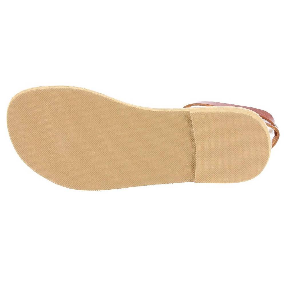Lartigiano Del Cuoio Sandali infradito a cerchi da donna fatti a mano in pelle di vitello marrone Nuova