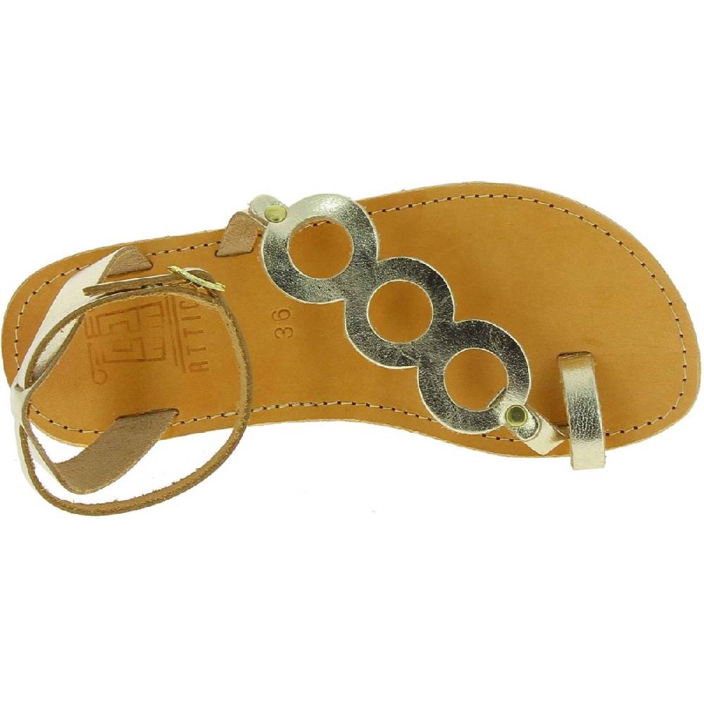 Lartigiano Del Cuoio Sandali infradito a cerchi da donna fatti a mano in pelle di vitello laminata oro Moda