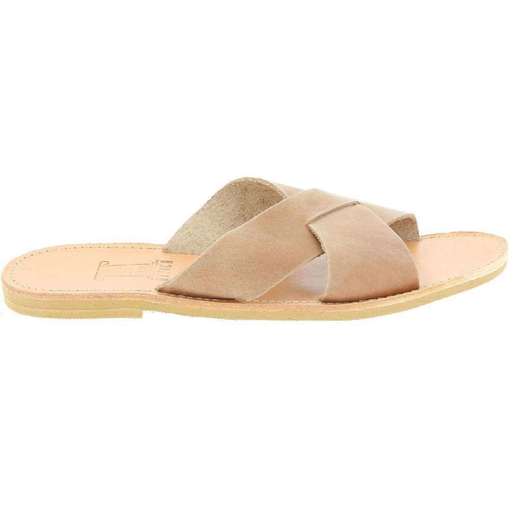 Lartigiano Del Cuoio Sandali uomo in nubuck marrone chiaro fatti a mano in Grecia In Vendita
