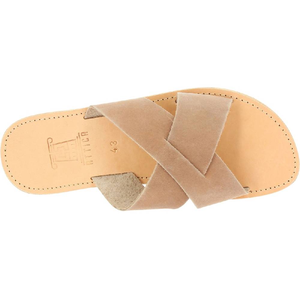 Lartigiano Del Cuoio Sandali uomo in nubuck marrone chiaro fatti a mano in Grecia In Vendita