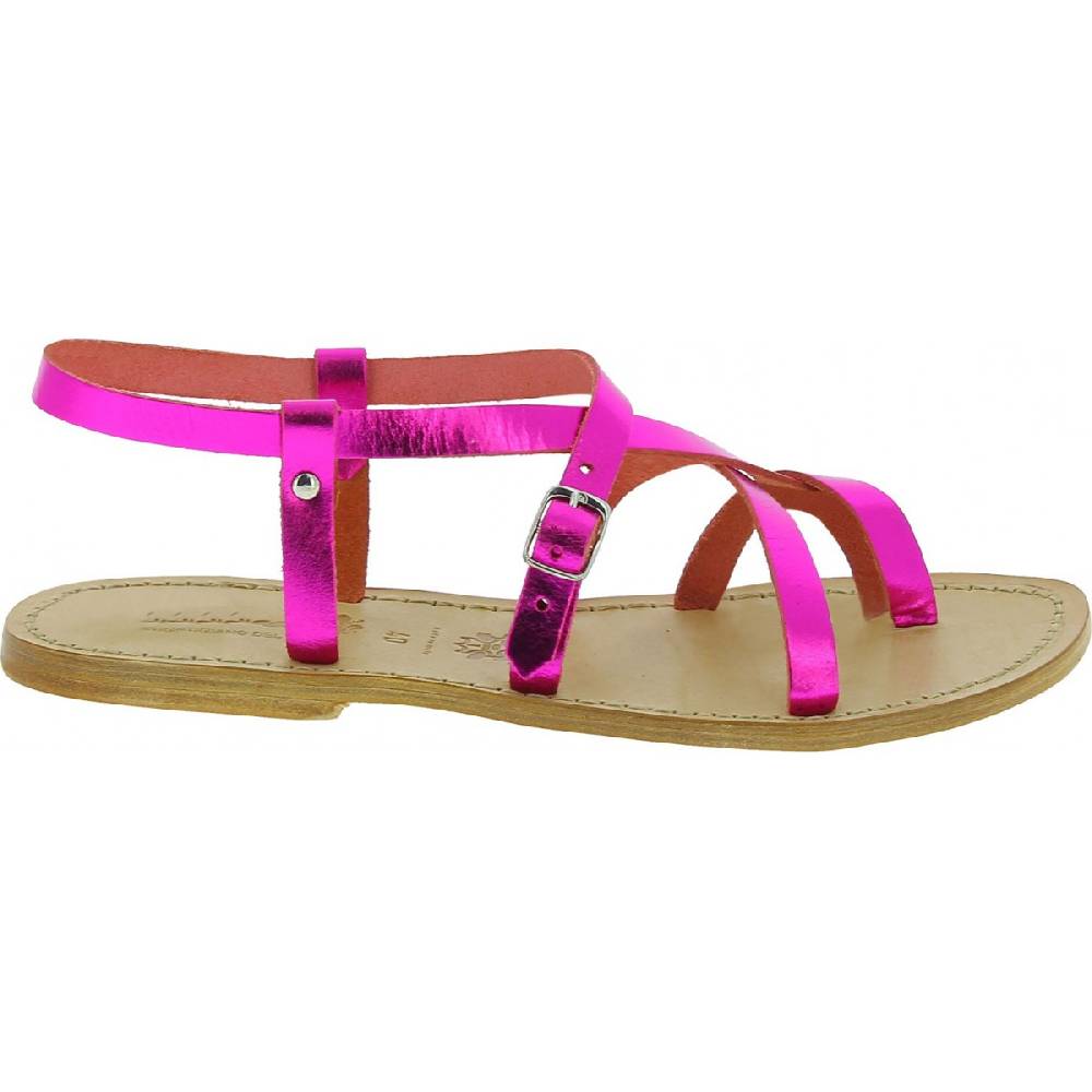 Lartigiano Del Cuoio Sandali bassi alla schiava fatti a mano in pelle laminata fucsia Offerta speciale