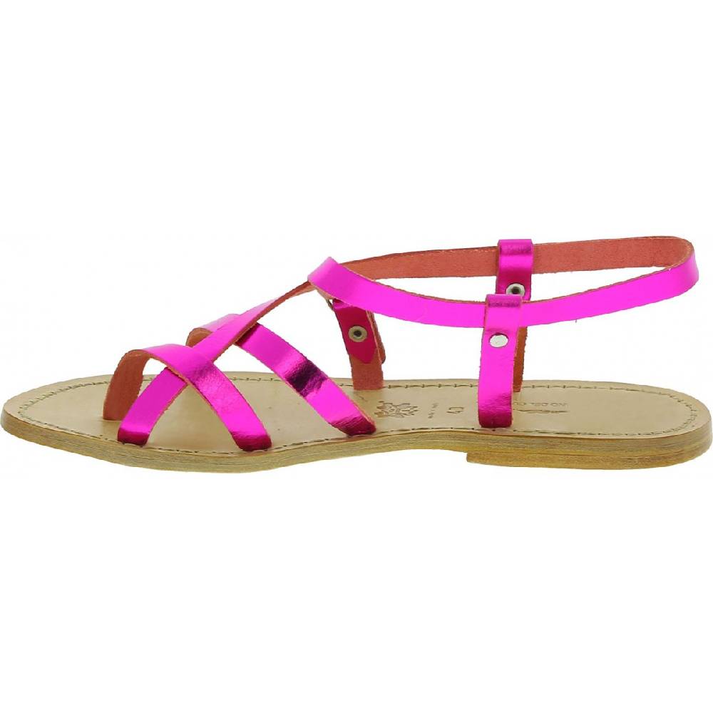 Lartigiano Del Cuoio Sandali bassi alla schiava fatti a mano in pelle laminata fucsia Offerta speciale