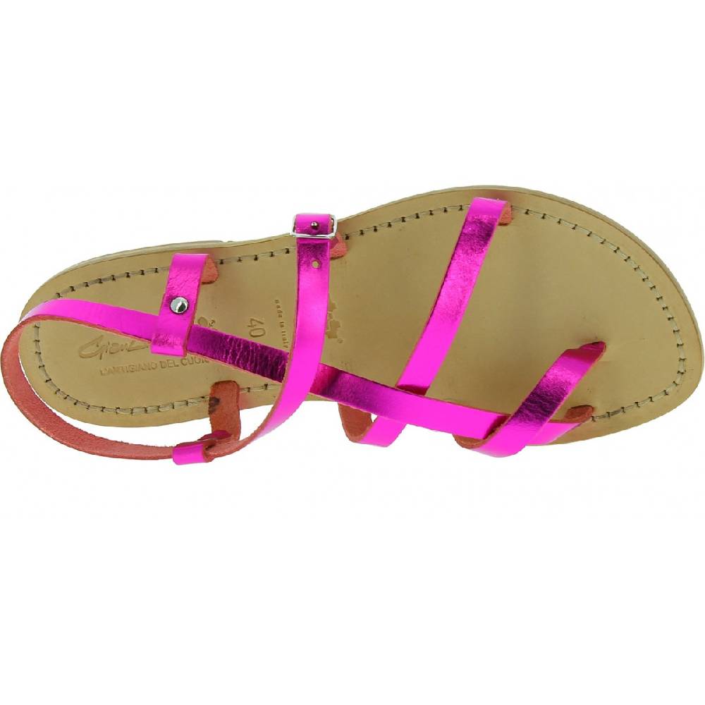 Lartigiano Del Cuoio Sandali bassi alla schiava fatti a mano in pelle laminata fucsia Offerta speciale
