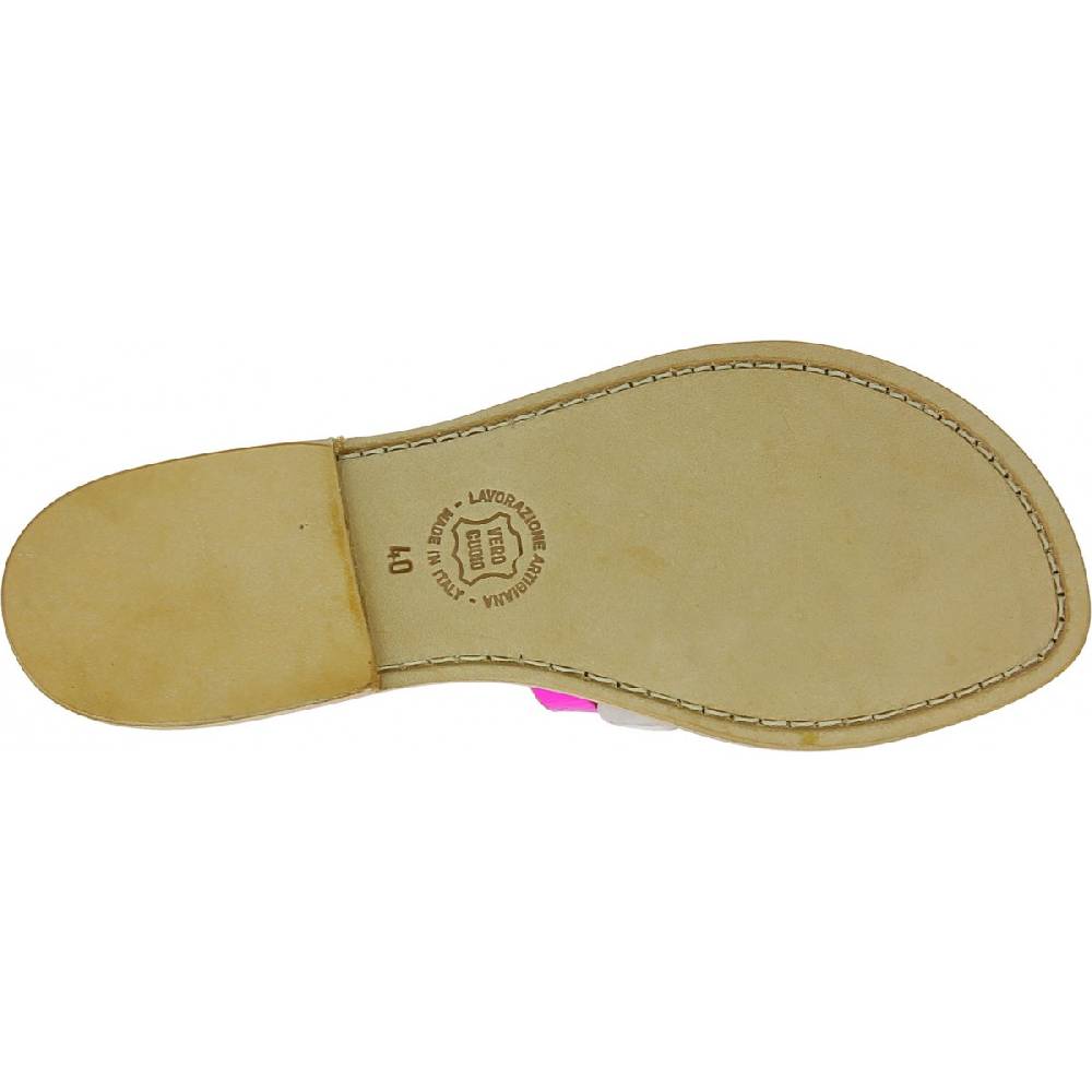 Lartigiano Del Cuoio Sandali bassi alla schiava fatti a mano in pelle laminata fucsia Offerta speciale
