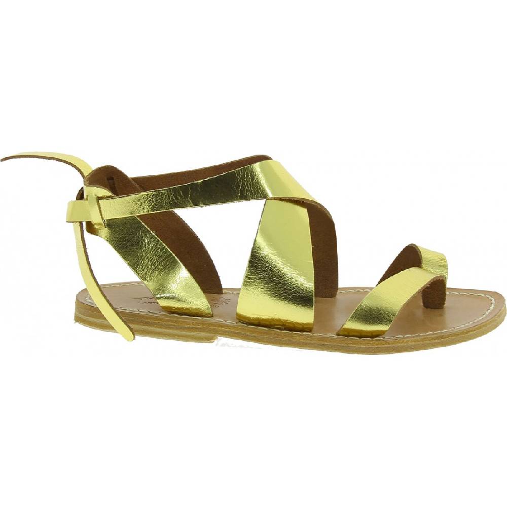 Lartigiano Del Cuoio Sandali donna fatti a mano in pelle laminata colore oro Comprare a buon mercato