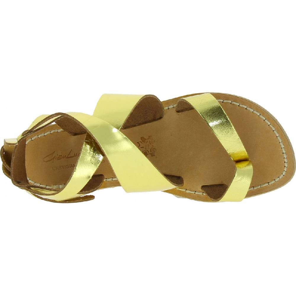 Lartigiano Del Cuoio Sandali donna fatti a mano in pelle laminata colore oro Comprare a buon mercato