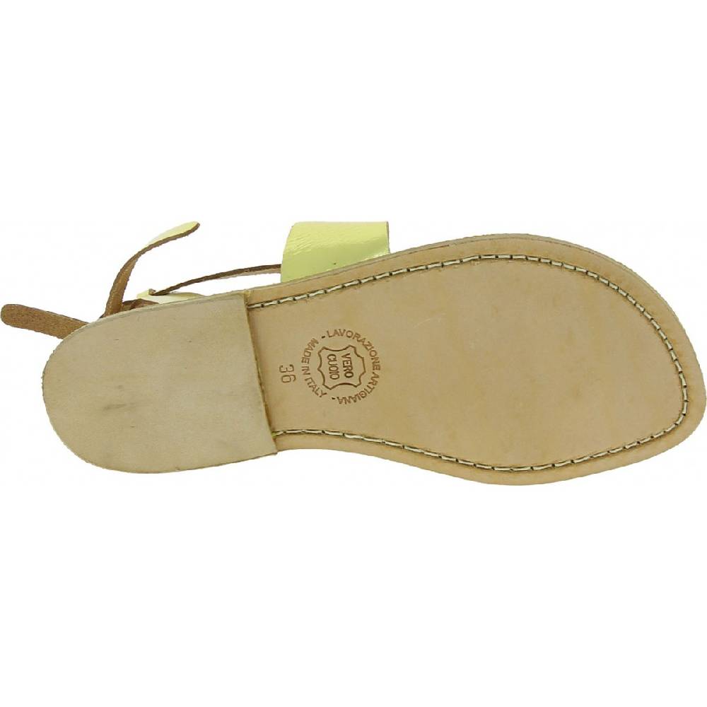 Lartigiano Del Cuoio Sandali donna fatti a mano in pelle laminata colore oro Comprare a buon mercato