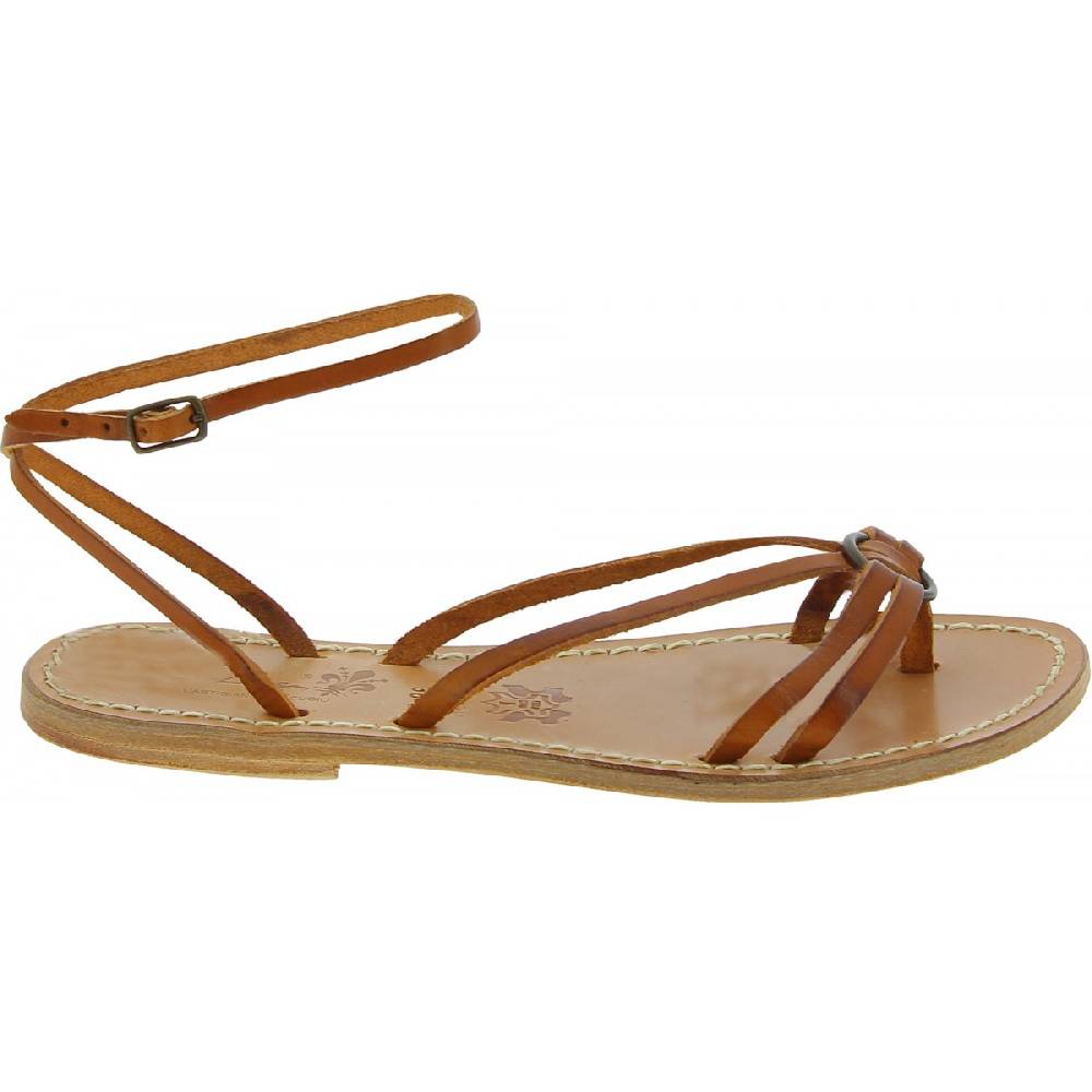 Lartigiano Del Cuoio Sandali infradito in pelle color cuoio da donna fatti a mano Grande vendita