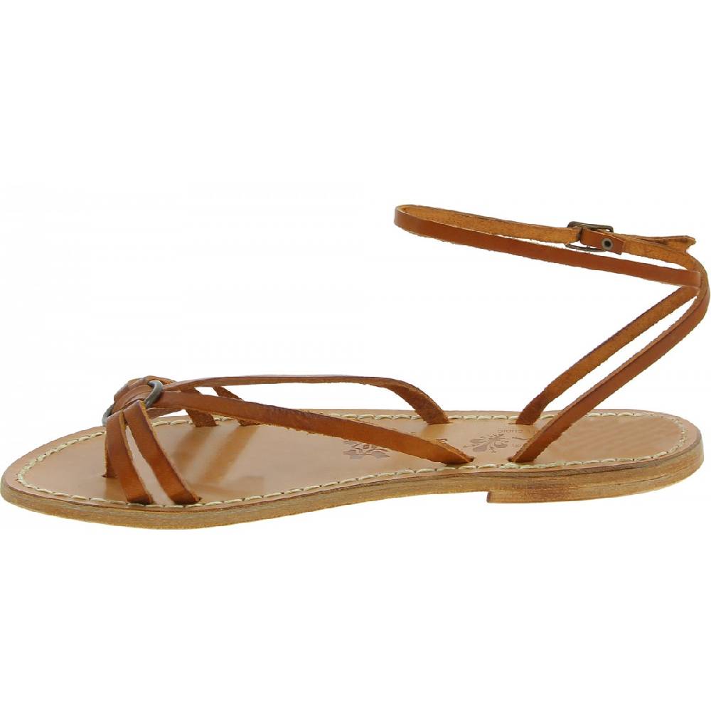 Lartigiano Del Cuoio Sandali infradito in pelle color cuoio da donna fatti a mano Grande vendita