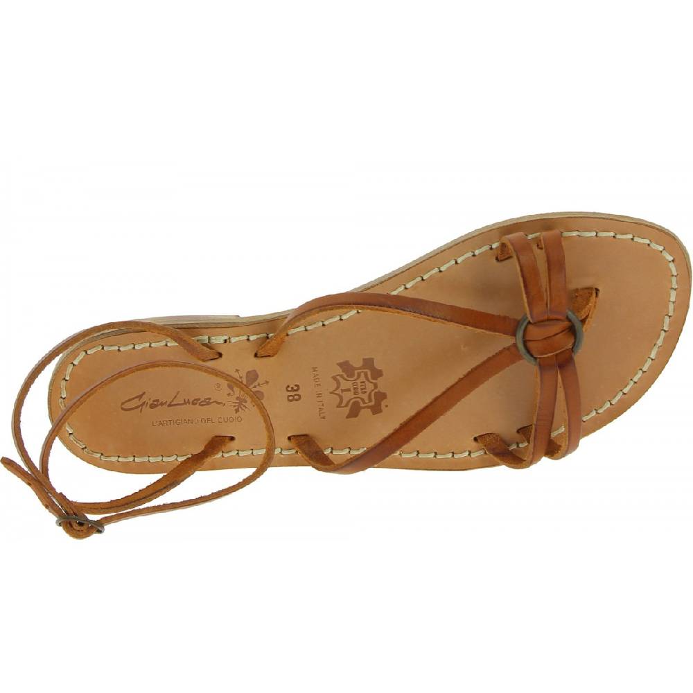 Lartigiano Del Cuoio Sandali infradito in pelle color cuoio da donna fatti a mano Grande vendita