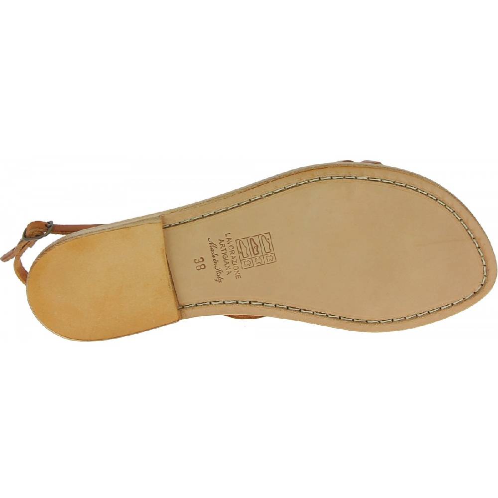 Lartigiano Del Cuoio Sandali infradito in pelle color cuoio da donna fatti a mano Grande vendita