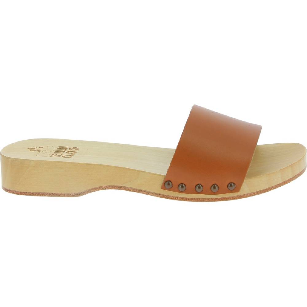 Lartigiano Del Cuoio Zoccoli in legno da uomo con fascia in pelle color cuoio Promozione temporanea